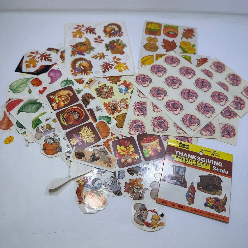 Vintage Thanksgiving Fall Harvest Sticker Club 20 ct Assorted Pumpkins Acorns‎